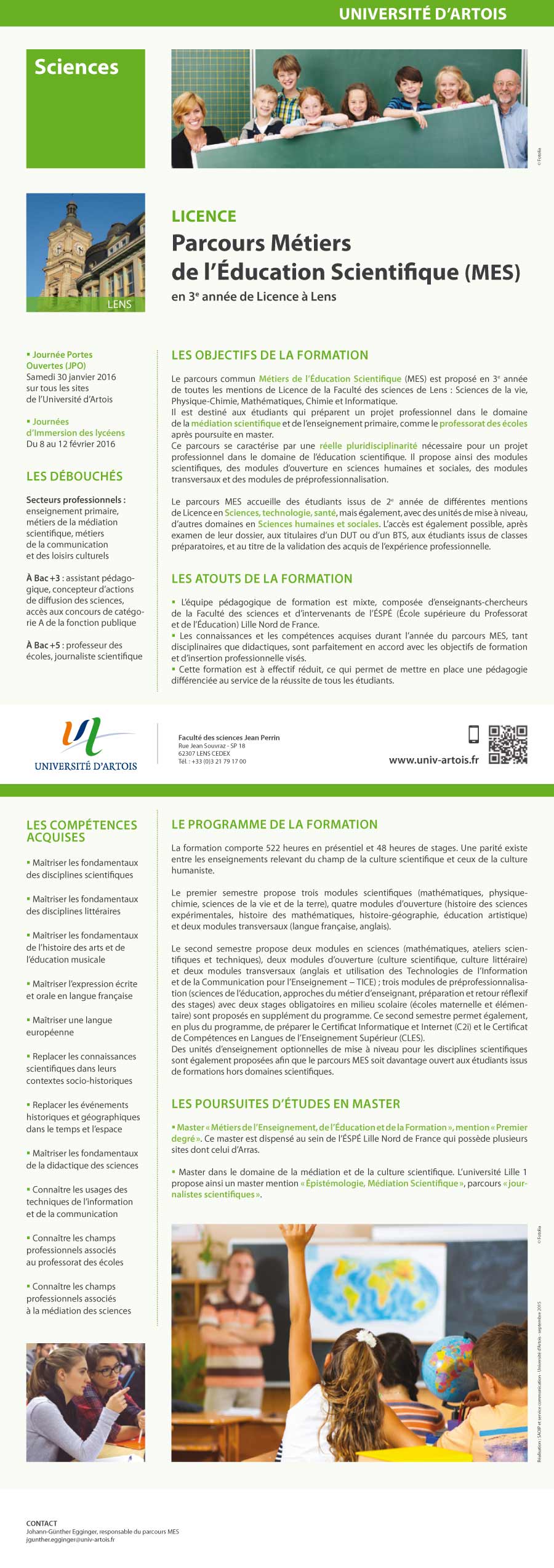 Licence Métiers de l'éducation scientifique