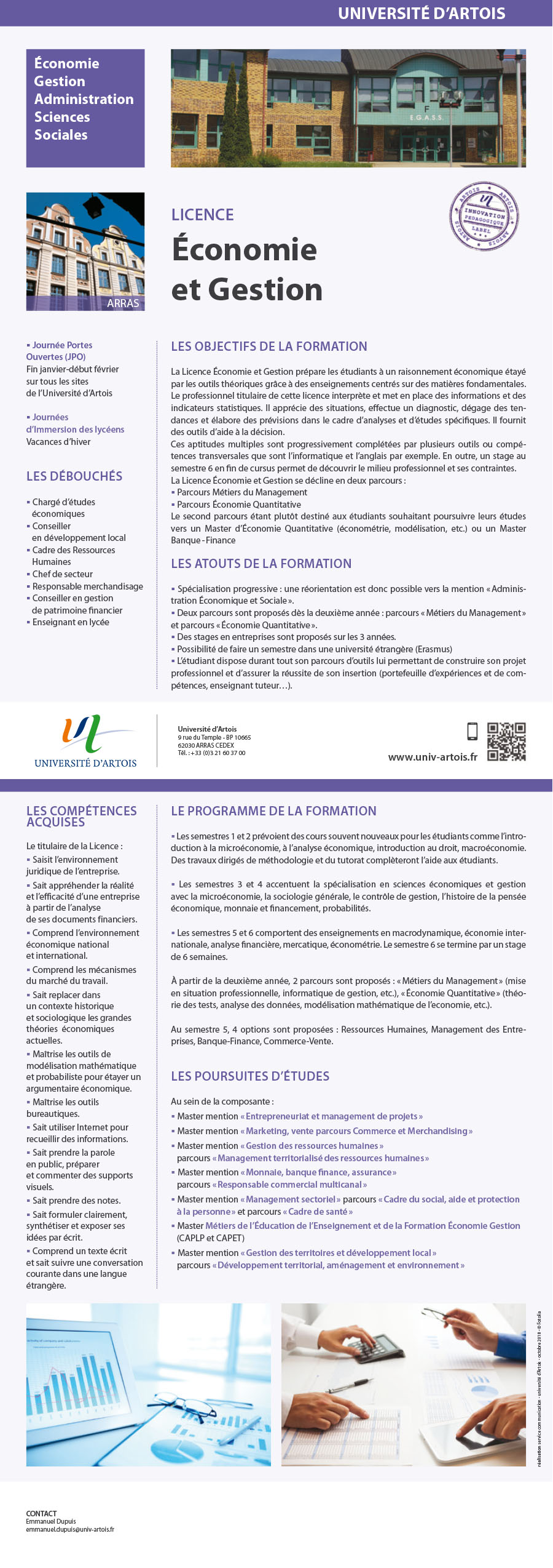 Licence Economie et Gestion parcours Métiers du Management