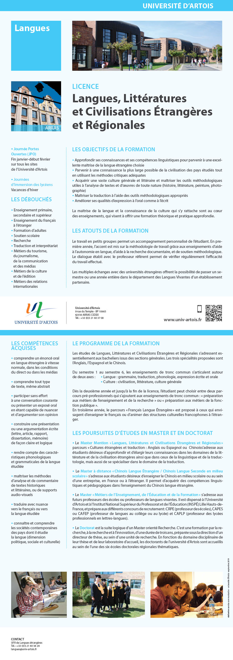 Licence Langues, Littératures et Civilisations Etrangères et Régionales parcours Préparation aux métiers d'enseignement et de recherche