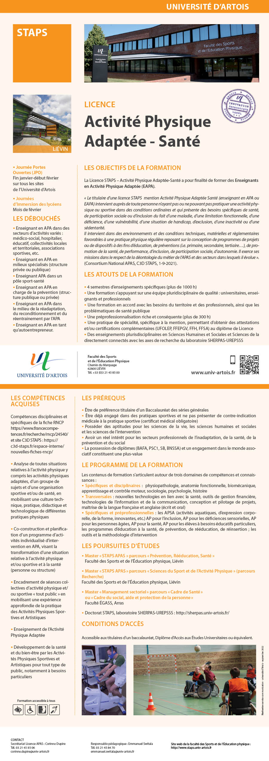 Licence Sciences et techniques des activités physiques et sportives spécialité Education et motricité H/F