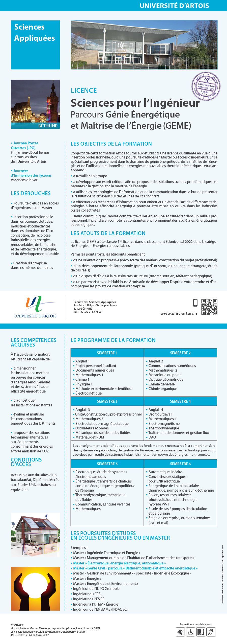 Licence Sciences pour l'ingénieur : Génie énergétique et maîtrise de l'énergie H/F