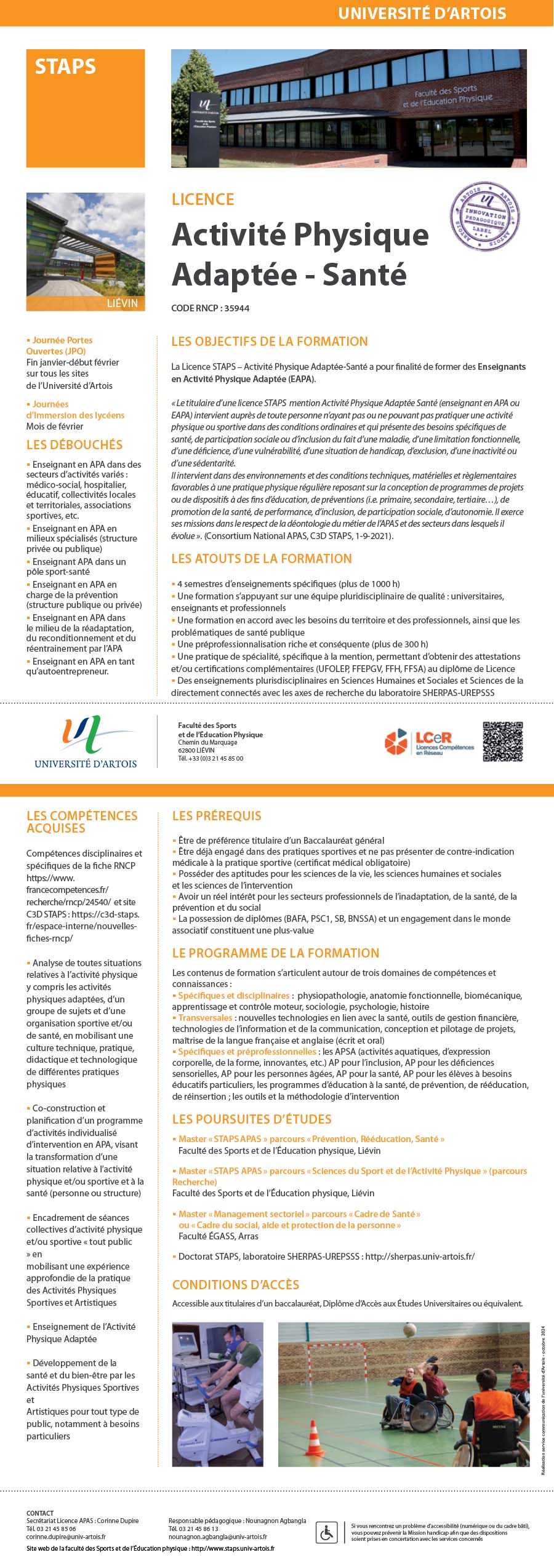 Licence STAPS : Activité Physique Adaptée et Santé H/F