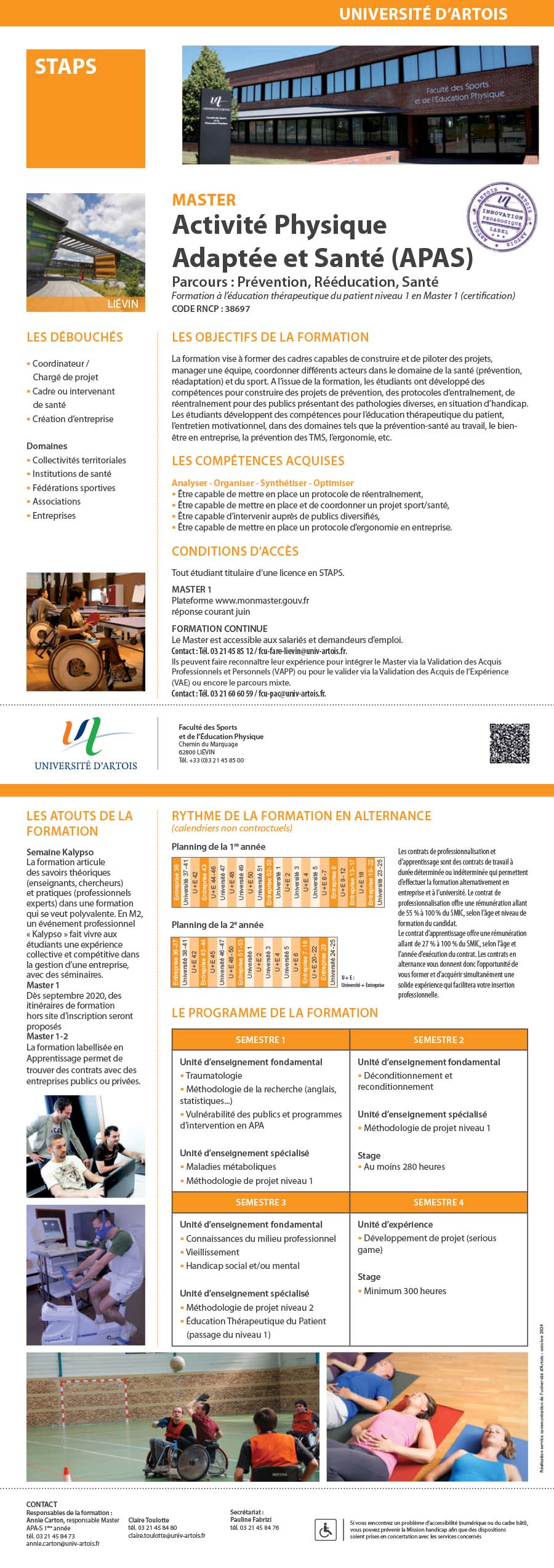 Master Activité Physique Adaptée et Santé (APAS) parcours Prévention, Rééducation et Santé H/F