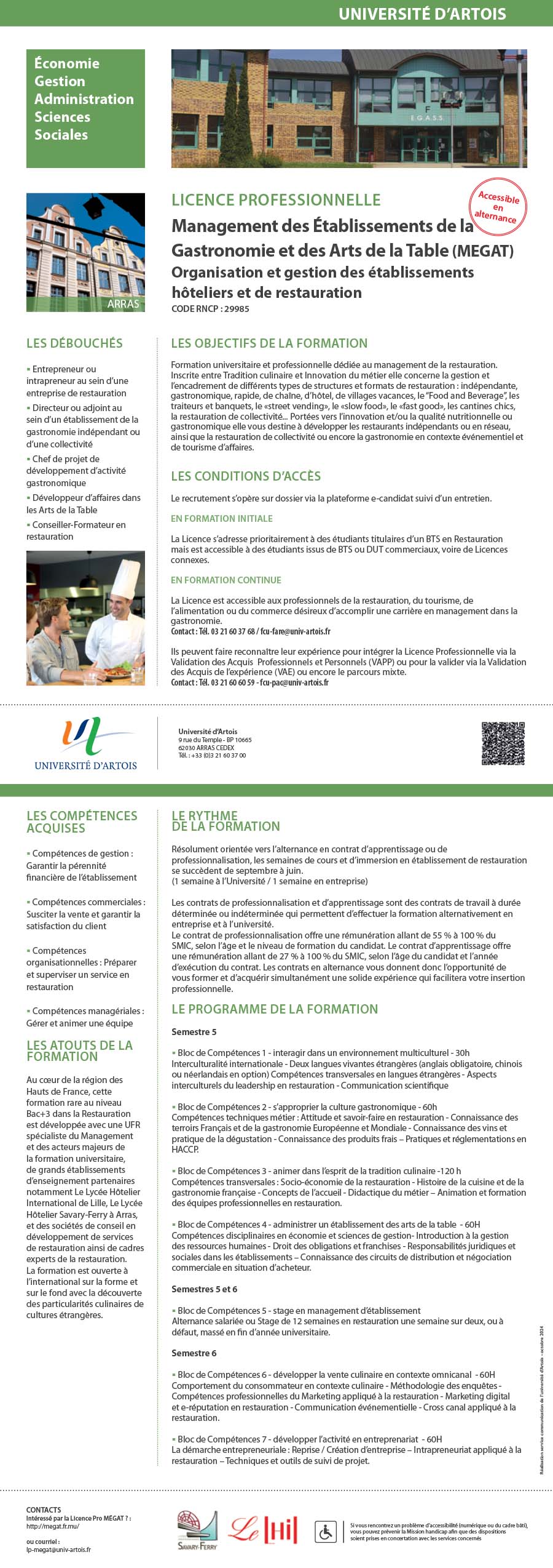 Licence Professionnelle Management des Etablissements de la Gastronomie et des Arts de la Table (MEGAT) H/F