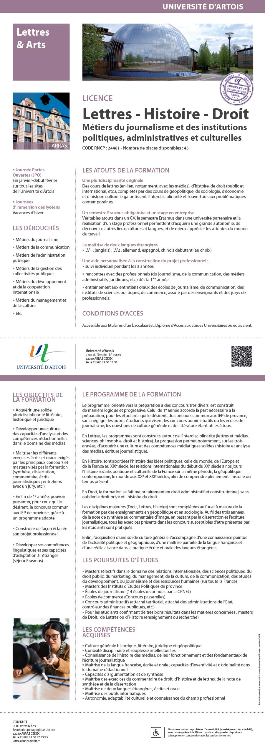 Licence Lettres-Histoire-Droit : Métiers du journalisme et des institutions politiques, administratives et culturelles H/F