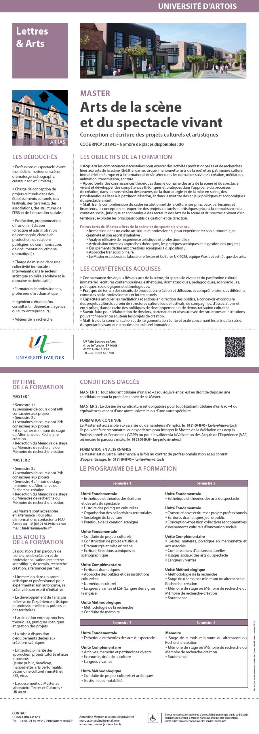 Master Arts de la scène et du spectacle vivant parcours Conception et écriture des projets culturels et artistiques H/F