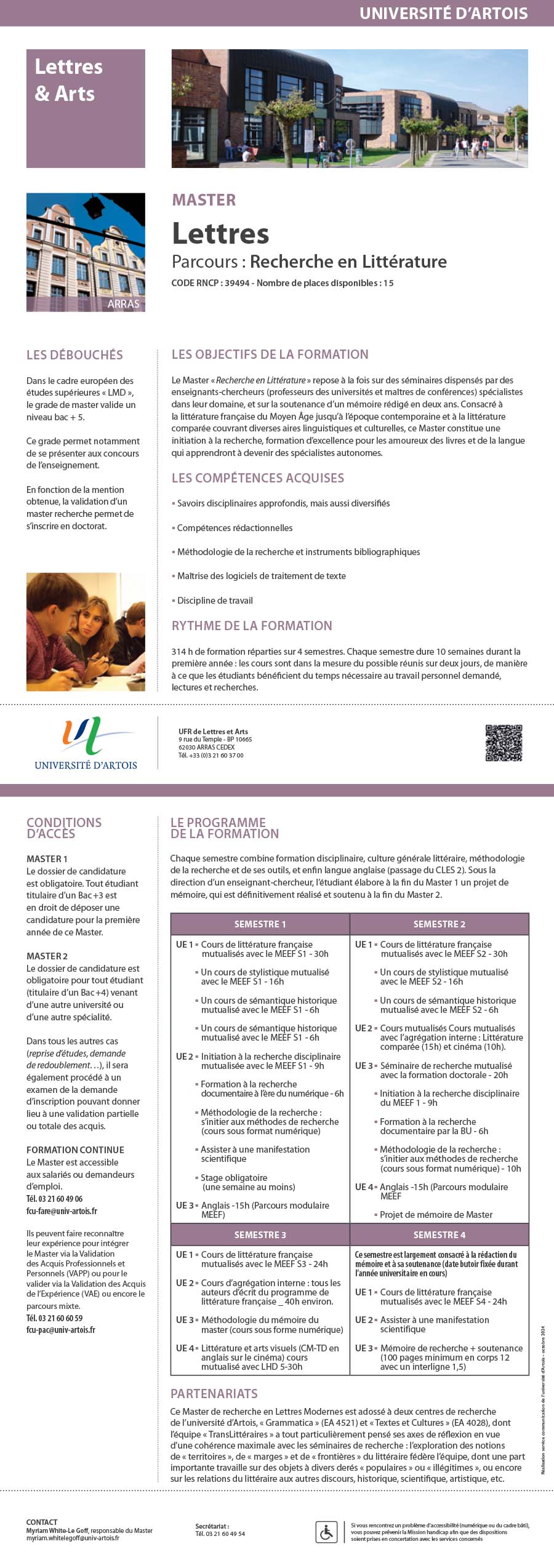 Master Lettres parcours Recherche en Littérature H/F