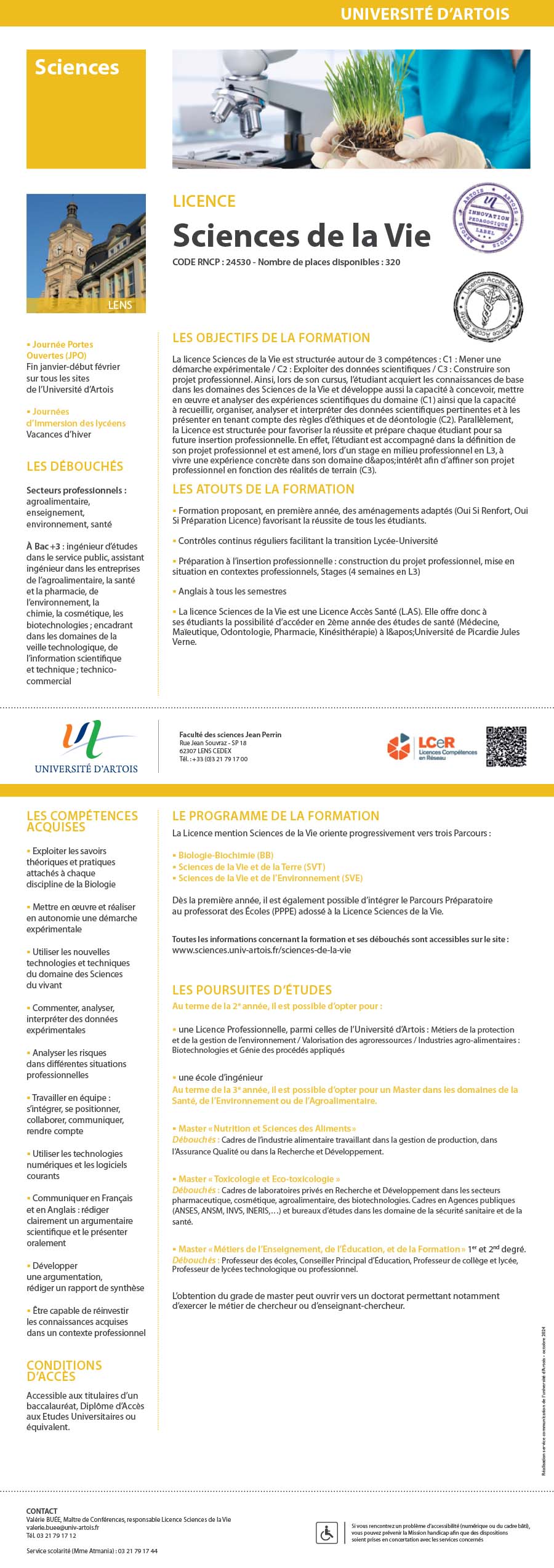 Licence Sciences de la Vie H/F