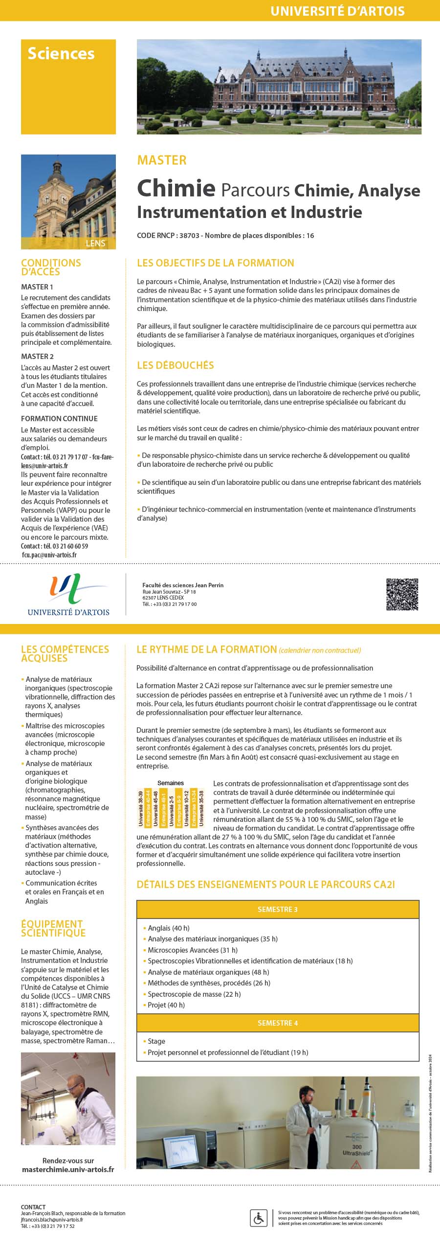 Master Chimie, parcours Chimie, Analyse, Instrumentation et Industrie H/F