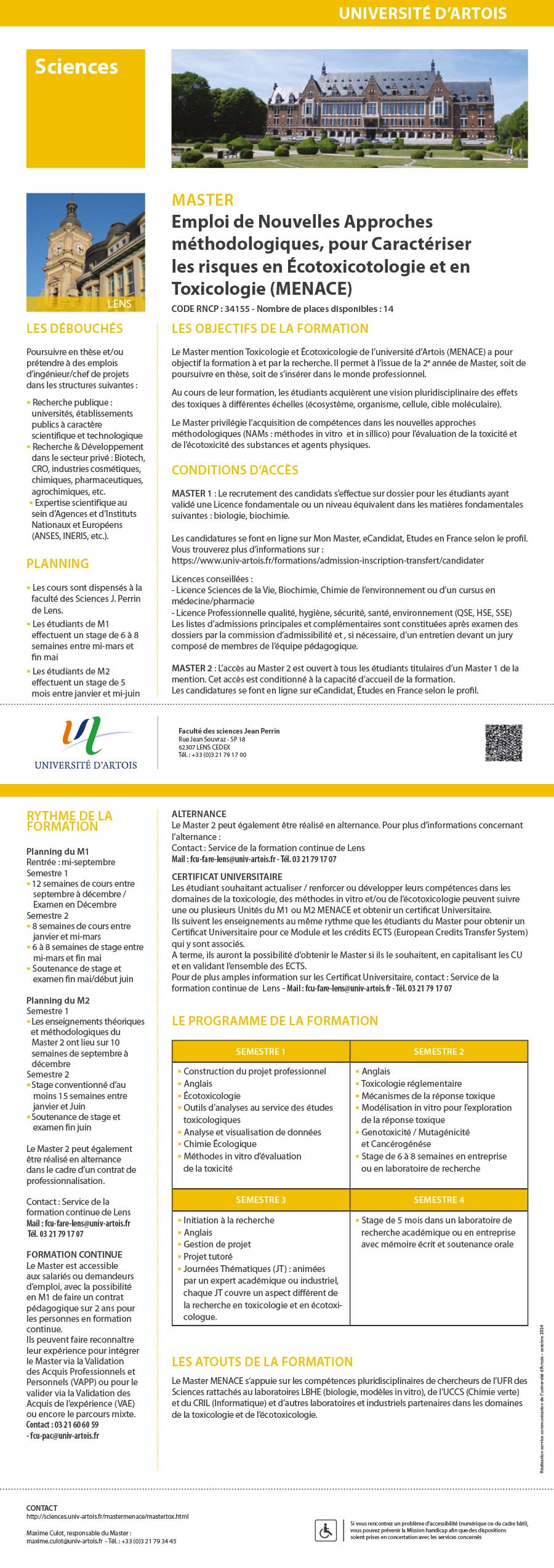 Master Toxicologie et éco-toxicologie - Emploi de Nouvelles Approches méthodologiques pour Caractériser les risques en Écotoxicologie et en Toxicologie (MENACE) H/F