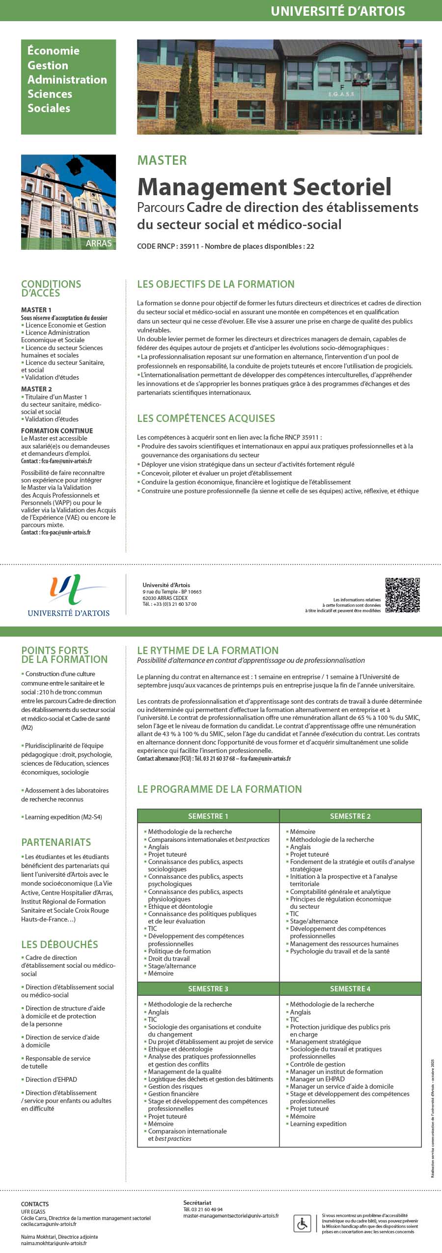 Master Management sectoriel parcours Cadres de direction des établissements du secteur social et médico-social H/F