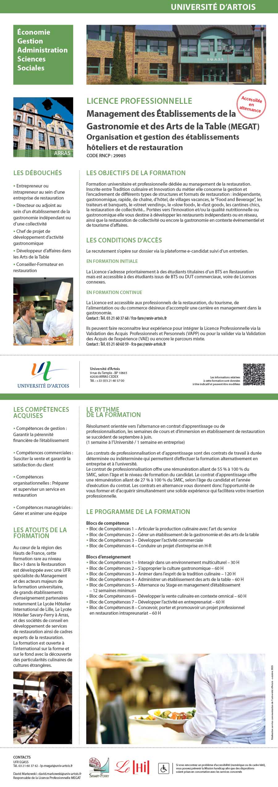 Licence Professionnelle Management des Etablissements de la Gastronomie et des Arts de la Table (MEGAT) H/F