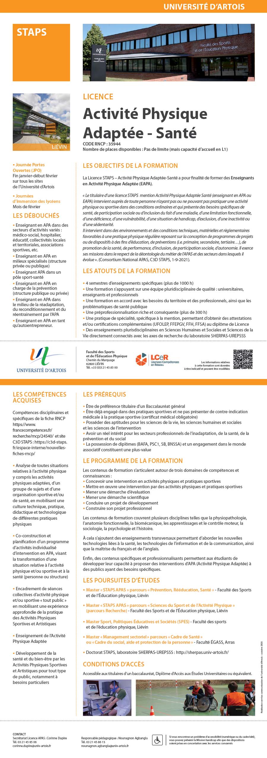 Licence STAPS : Activité Physique Adaptée et Santé H/F
