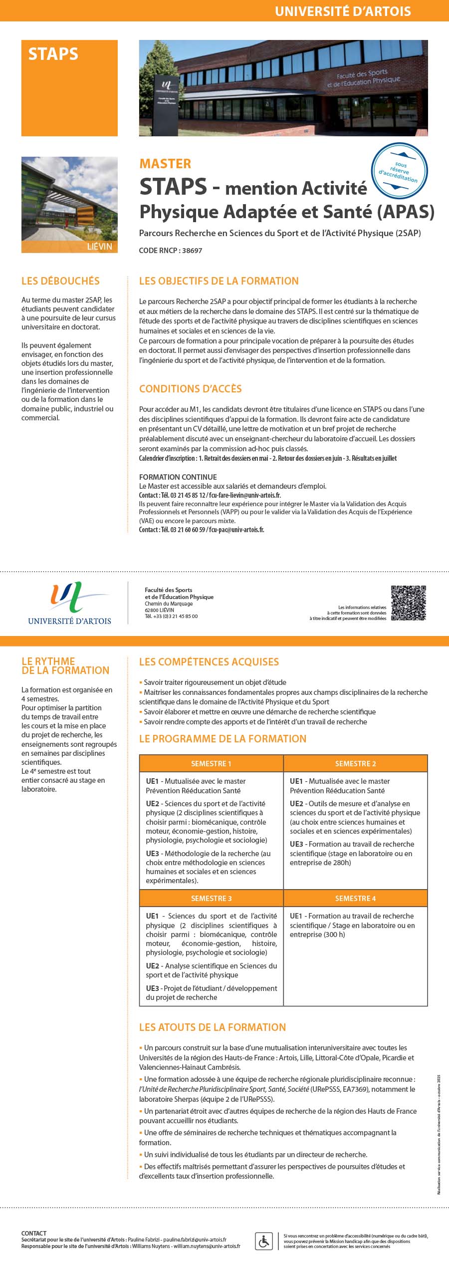 Master STAPS : Activité physique adaptée et santé - Recherche en Sciences du sport et de l'activité physique H/F