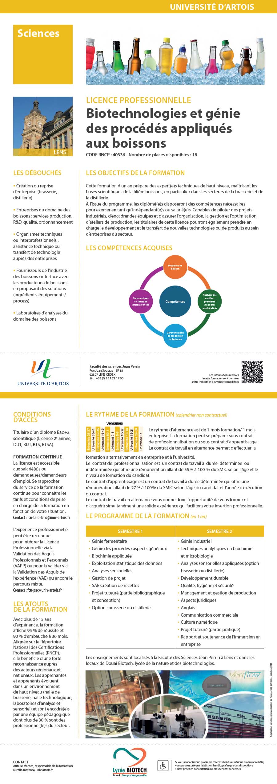 Licence professionnelle : Industries agro-alimentaires - Biotechnologie et génie des procédés appliqués aux boissons H/F