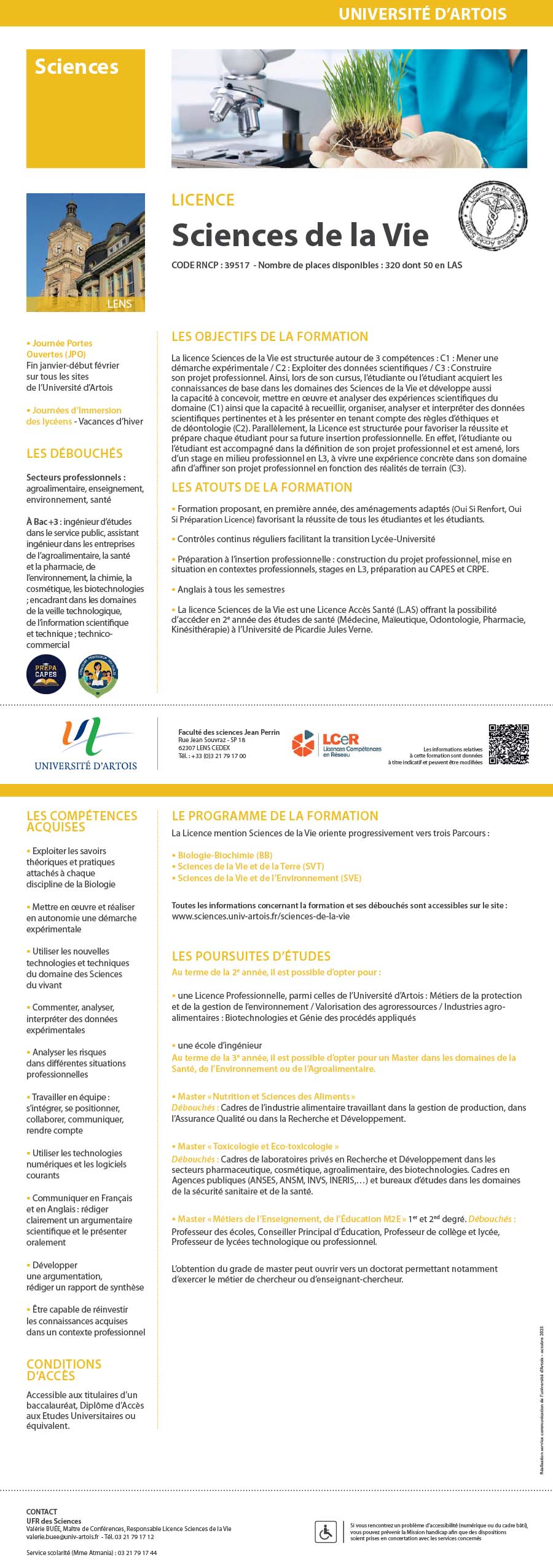 Licence Sciences de la vie et de la terre, parcours Biologie, biochimie H/F