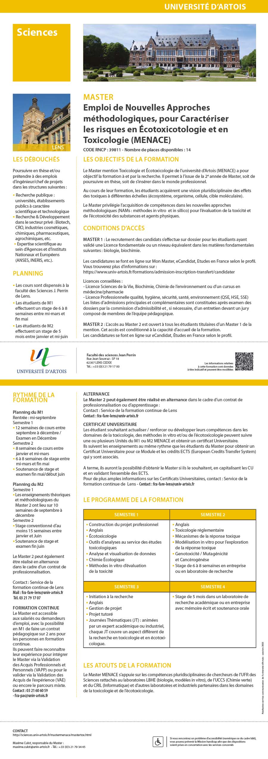 Master Toxicologie et éco-toxicologie - Emploi de Nouvelles Approches méthodologiques pour Caractériser les risques en Écotoxicologie et en Toxicologie (MENACE) H/F