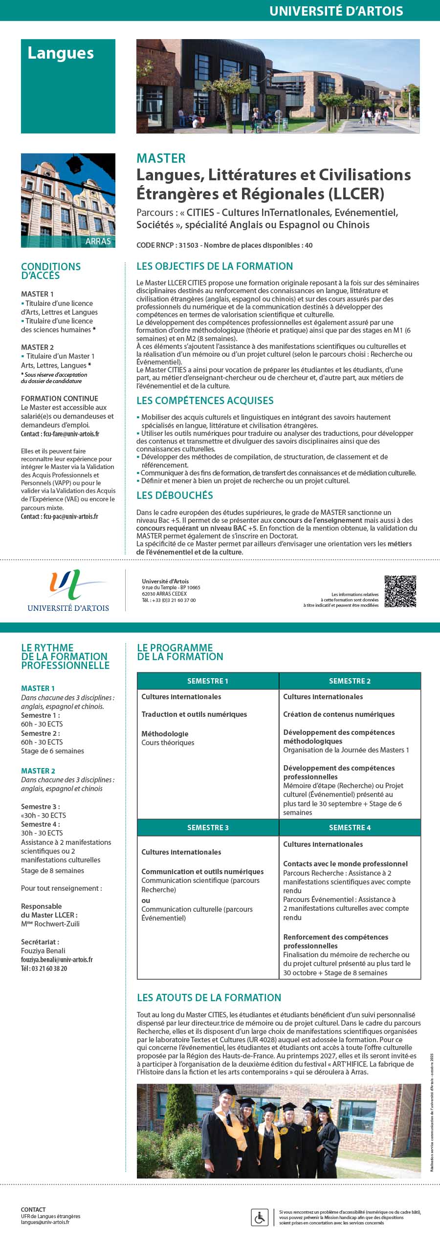 Master Langues, Littératures et Civilisations Etrangères et Régionales, parcours Cultures Internationales, Evénementiel, Sociétés », spécialité Anglais ou Espagnol ou Chinois H/F