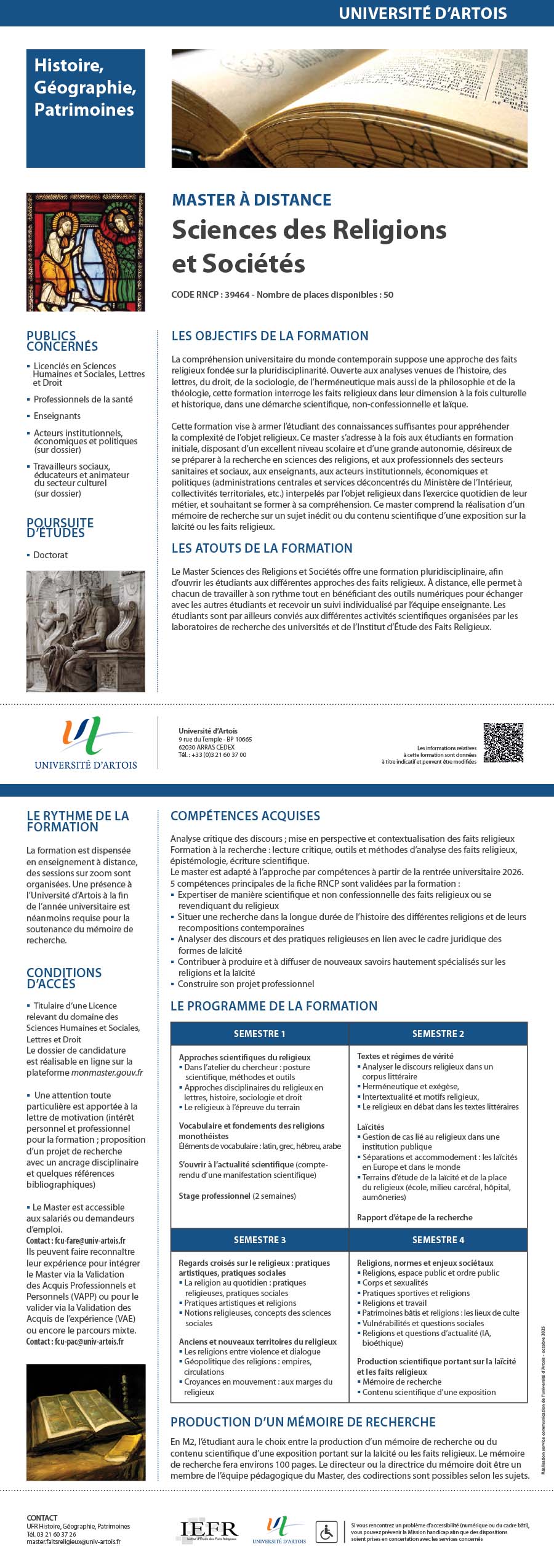 Master à distance Sciences des religions et Sociétés, Etudes des Faits Religieux (FOAD) H/F